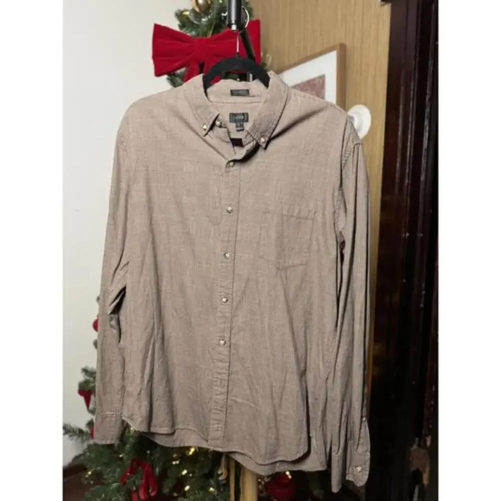 J.CREW Men's Casual Button-Down Shirt, Brown Plaid, Size Large